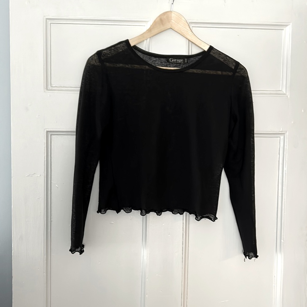 Garage clothing company, mesh, stretch, round neck top. Black. Size L.